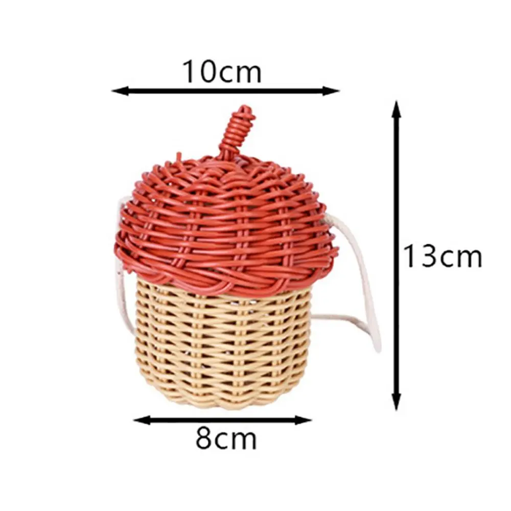 Neue Eichelförmige Schultertasche Korbflechterei Rot-Kaffeebraune Umhängetasche Foto-Requisiten Plastik-Aufbewahrungskorb Boho – Detail 1