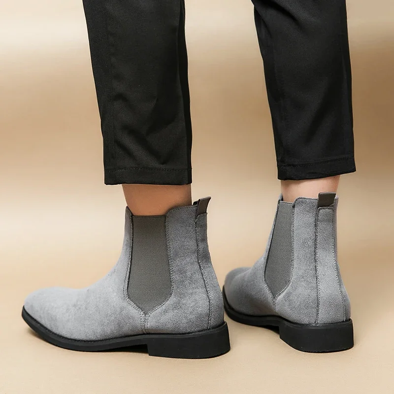 Men Chelsea Boots Flock Business Cowboy Handmade Size 38-46