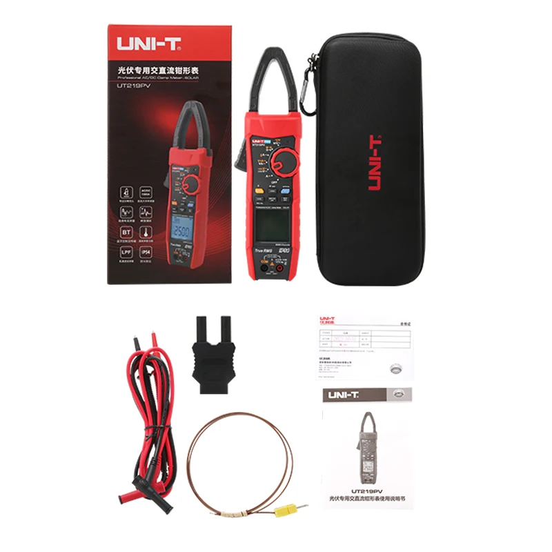UNI-T UT219PV 디지털 파워 클램프 미터 1500V 1000A True RMS 전류 클램프 테스터 LPF 블루투스 IP65 태양광용 멀티미터