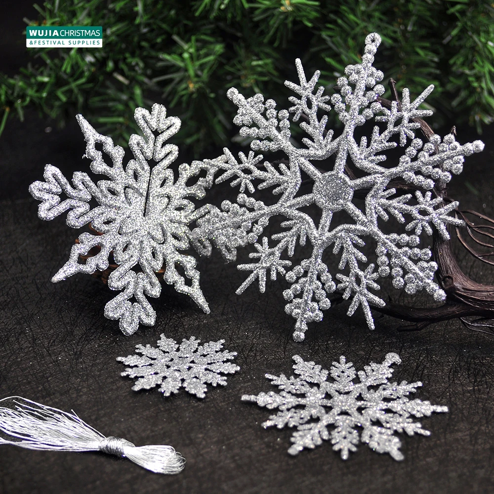 Truee 30 Pezzi Pendenti Fiocchi Di Neve Natalizi, Bianchi In Plastica Con Cordino, 7.5cm, 3 Forme Diverse Per Decorazione Albero Di Natale
