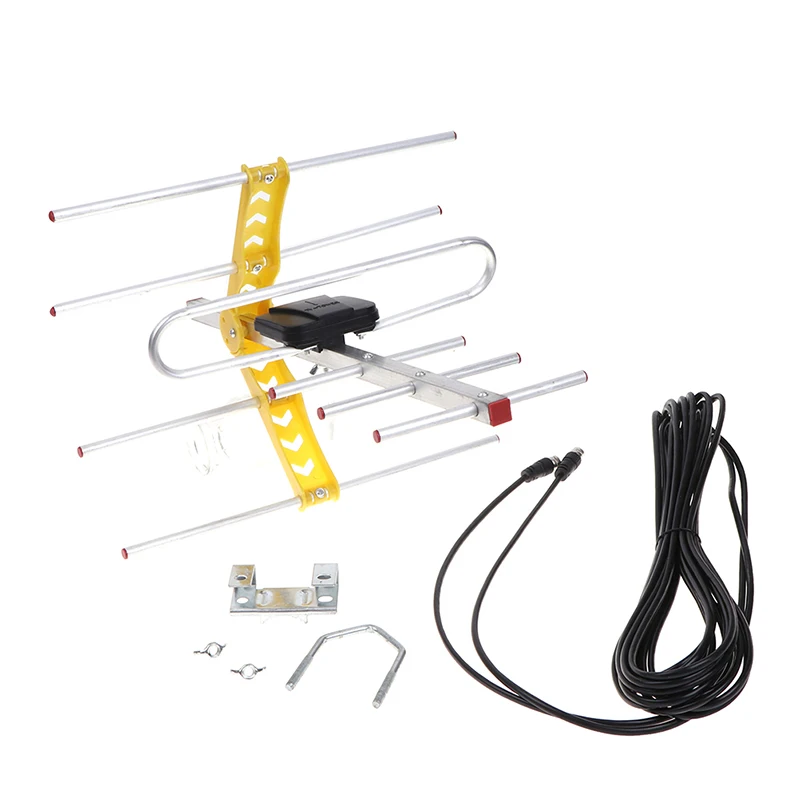 Antena de TV Amplificada, TV HD, Longo Alcance, UHF, VHF, FM, HDTV, Exterior, 100 Milhas, 8 Yagi, 10dB