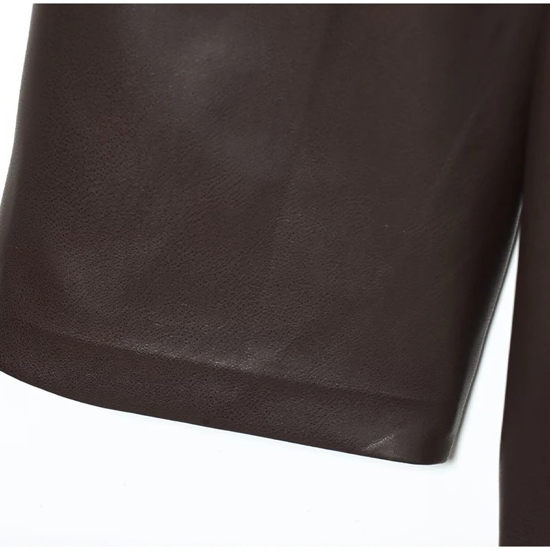 Braune PU-Leder-Hemdjacke für Damen, Reverskragen, Gürtel, Taille, Utility-Taschen, einreihiger Mantel, 2023, Herbst, weiblich, schicke Kleidung – Detail 10