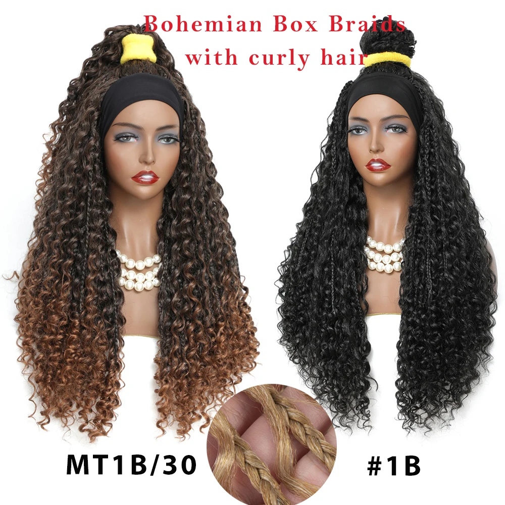 Curly Faux Locs Braid Wig With Headband 24 Inch Crochet Hair Dreadlocks Braided Wigs Soku Black Synthetic Headband Wig For Women synthetic hair wigs