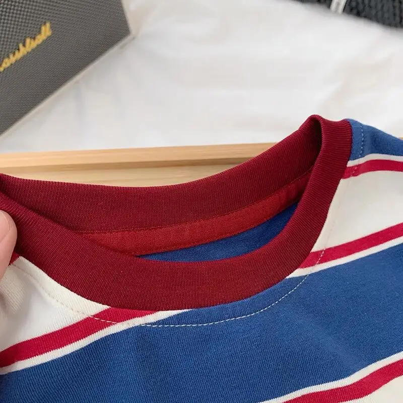 5569 Children Long-sleeved T-shirts 2025 Spring Autumn Striped Boy's Sweatershirt Handsome Bottoming Shirts Tops 3