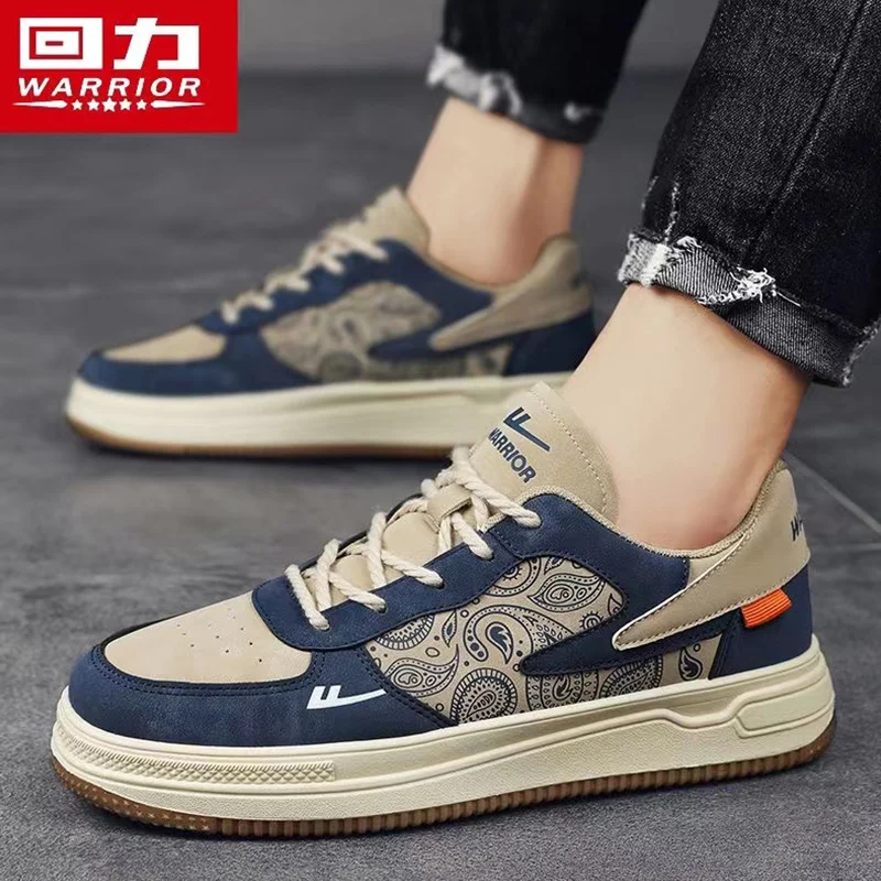 

Warrior 2023 Spring Sports Shoes For Men Fashion Printing Lace-ups Walking Shoes Luxury Pu Leather Male Casual Tennis Sneakers
