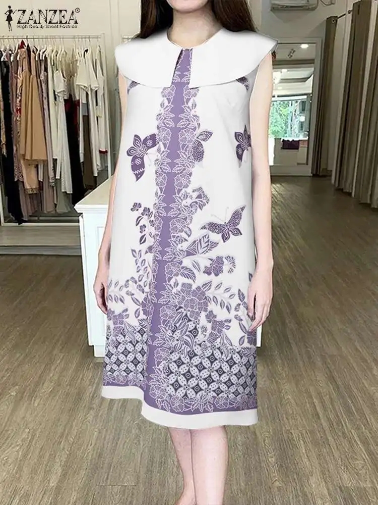 

ZANZEA Women Summer Loose Midi Sundress Holiday Printing Sleeveless Dress Casual Baggy Tank Dress Elegant Korean Female Vestidos