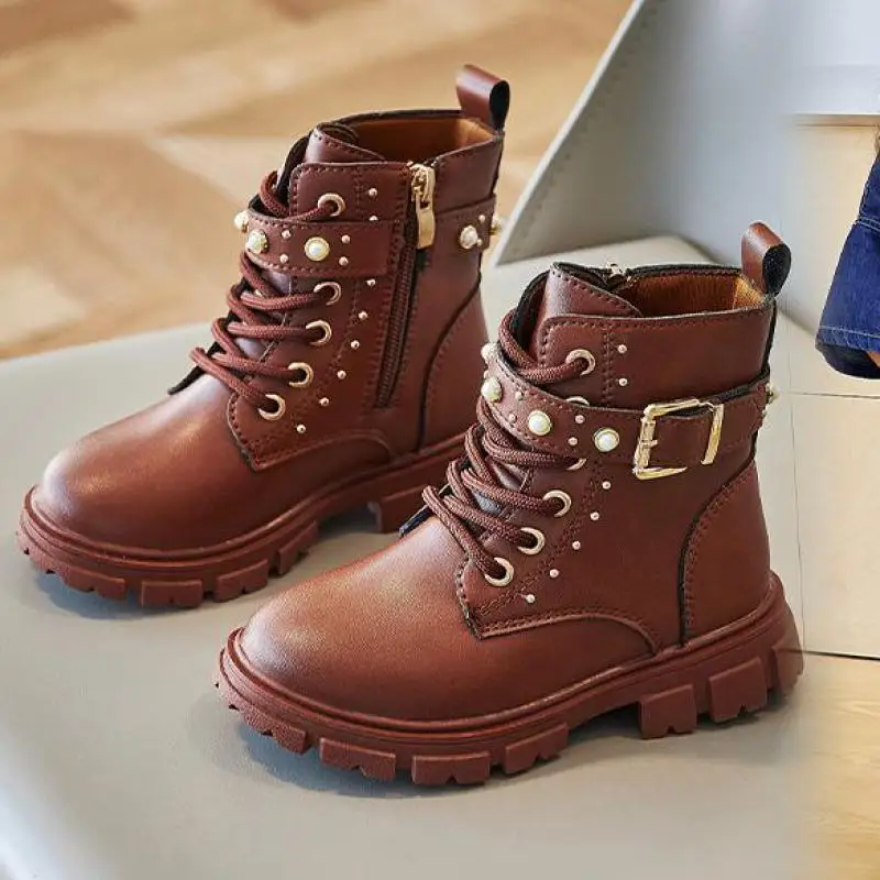 Girls Shoes Autumn New Brown Leather Boots Winter Boys Soft-soled