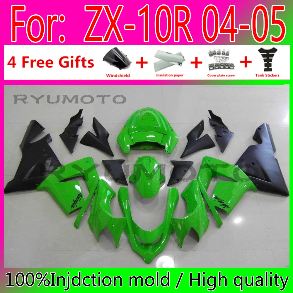 

Motorcycle Injection mold Fairings + tank cover For Kawasaki ZX10R ZX-10R 04 05 ZX 10R 2004 2005 ABS Fairing green