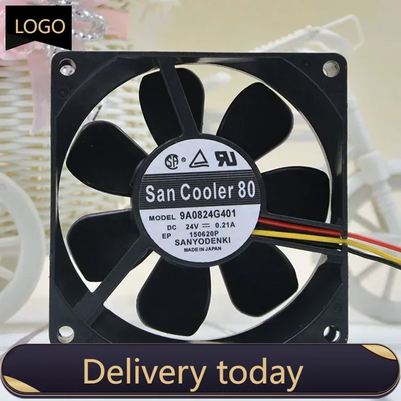 New  Original Sanyo 9A0824G401 8025 8cm 80mm 24V 0.21A double ball-bearing  fan original afb0824sh 8025 0 33a 8cm 24v large wind speed measuring double ball inverter fan