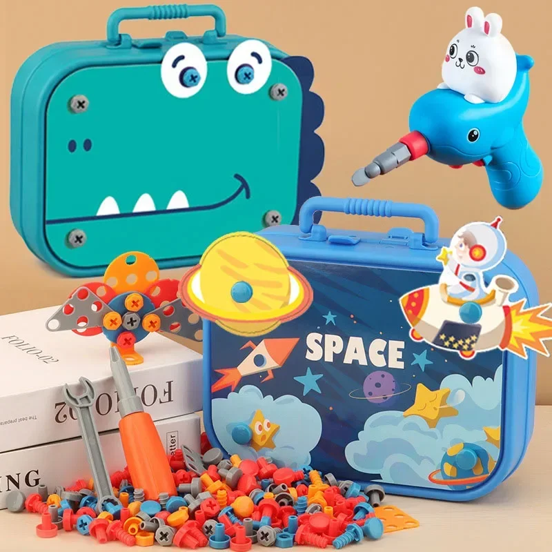 Children Toys Tool Set Electric Drill Screw Nut 3D Puzzle Toys Pretend Play Dinosaur Drilling Assembly Educational Toys for Boys