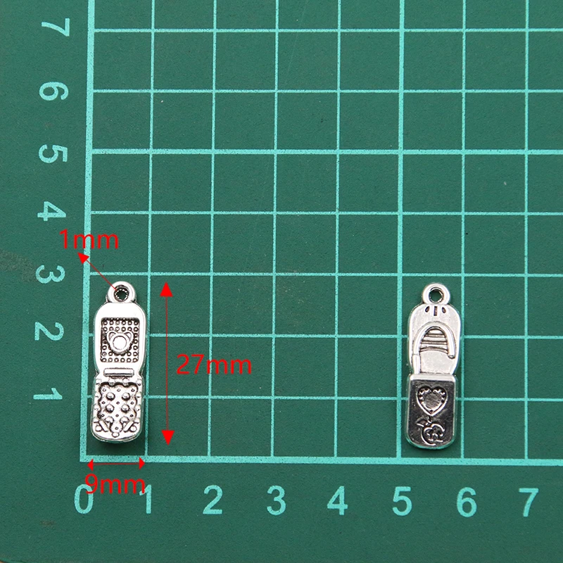 Picture Color Cellphone Mobile Charms Pendant Metal Alloy 10PCS 9*27mm DIY Necklace Bracelet Earrings Marking