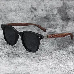 Chic Retro Wood Grain Square Sunglasses with UV Protection (Sand Black)