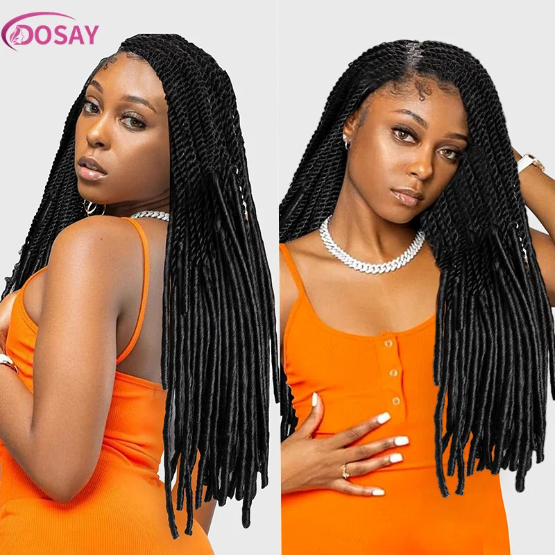 Synthetic Full Lace Frontal Wigs 24 Inch Soft Senegalese Twist Braided Wigs for Black Women Knotless Box Braiding Hair