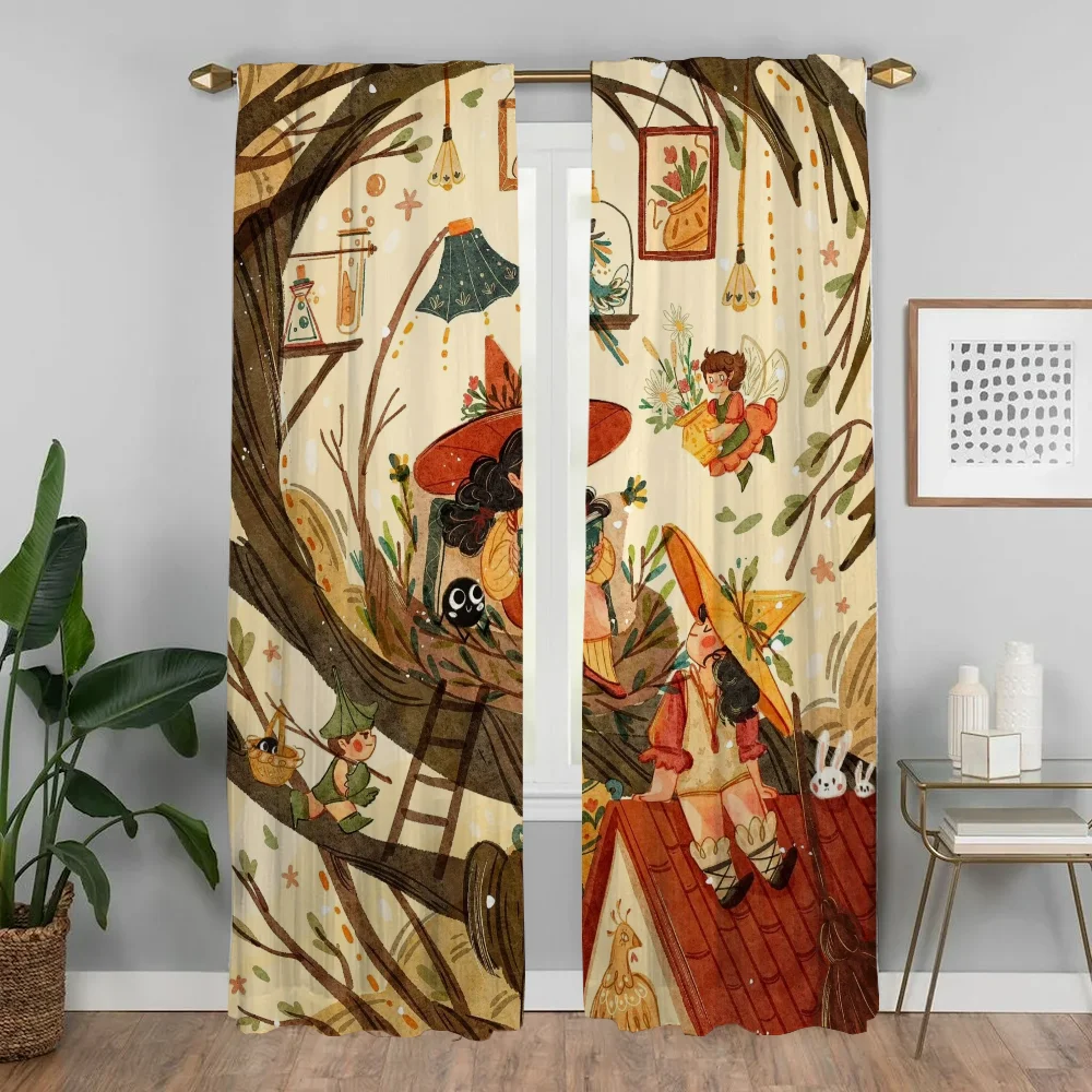 Autmn Girl Kitchen Curtains 2 Pieces Elegant Room Curtains for Living Room Shades Tulle for Bedroom Blackout Curtain Partition 3