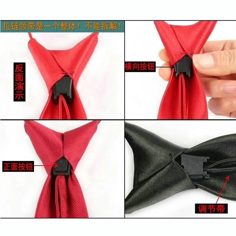Neck Tie 5cm Pre-tied Neck Tie Mens Skinny Zipper Ties Solid Color Slim Narrow Bridegroom Party Dress Necktie Student Girl
