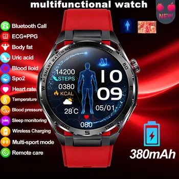 Smartwatch AI 2026 per Uomo con Controllo Accurato della Salute, ECG, Frequenza Cardiaca, Pressione Sanguigna, Lipidi, Acido Urico, 380mAh, Chiamate BT