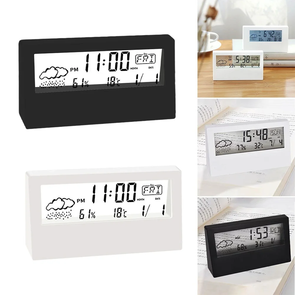 LCD Multifunctional Electronic Alarm Clock Transparent Minimalist Bedside Electronic Clock Measure Humidity 20%- 89% - 50°C~70°C