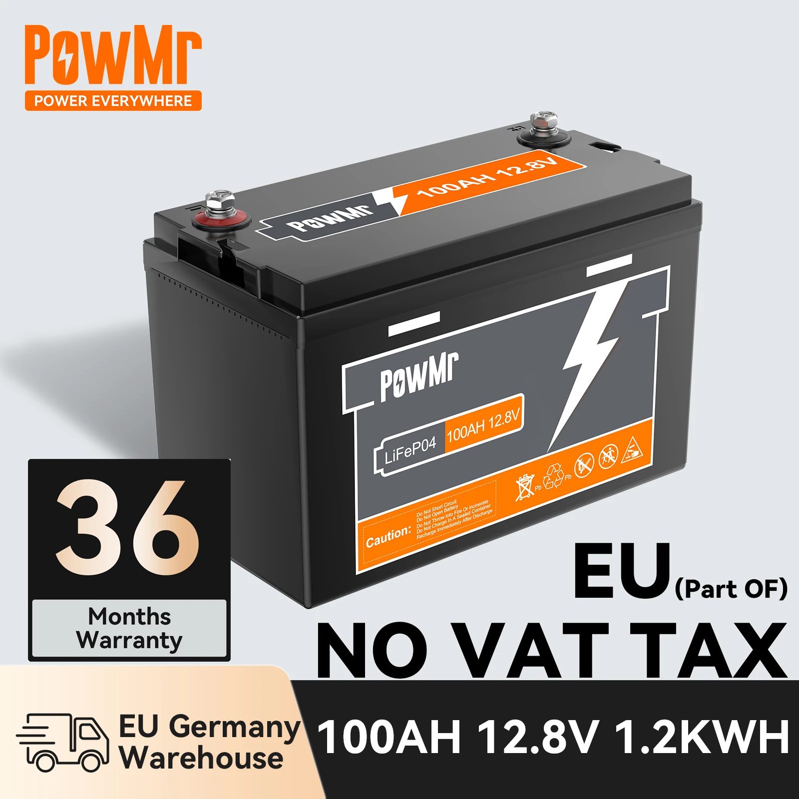 Powmr 12.8V 100Ah Lifepo4 Batteria Al Litio 1280Wh Batterie Max 4Pcs Serie Cella Solare 12V 24V 36V 48V Sistema