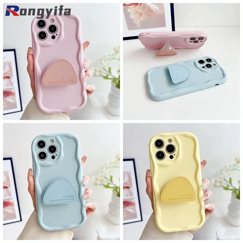 Per Realme 9I 4G 8 5G 8S Gt Neo 2T 3T Gt Master Q3 Q5 Pro V20 V15 V11S Custodia Per Telefono Cute Macaron Cream Pattern + Hill Stand Cover