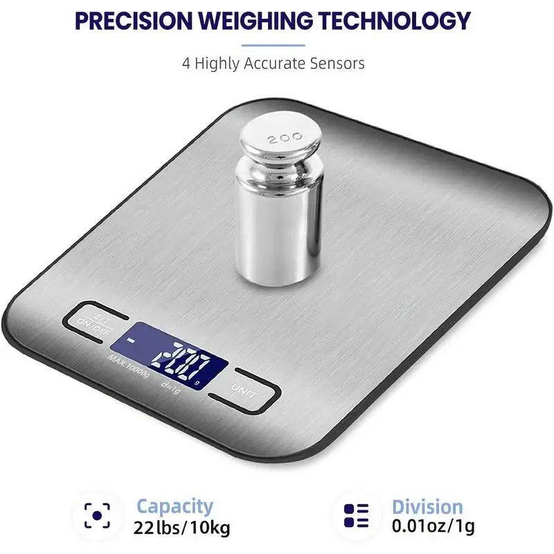 Digital Kitchen Scale LED Display 10kg/1g Stainless Steel Panel Electronic Scales Home Jewelry Food Snacks Weighing Baking Tools - Image 3