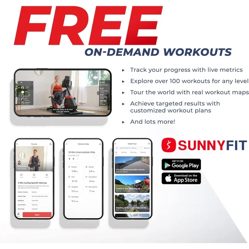 Smart Magnetic Recumbent Exercise Bike with Optional SunnyFit App Bluetooth Connectivity, FullWorkout, Large Ergonomic Se