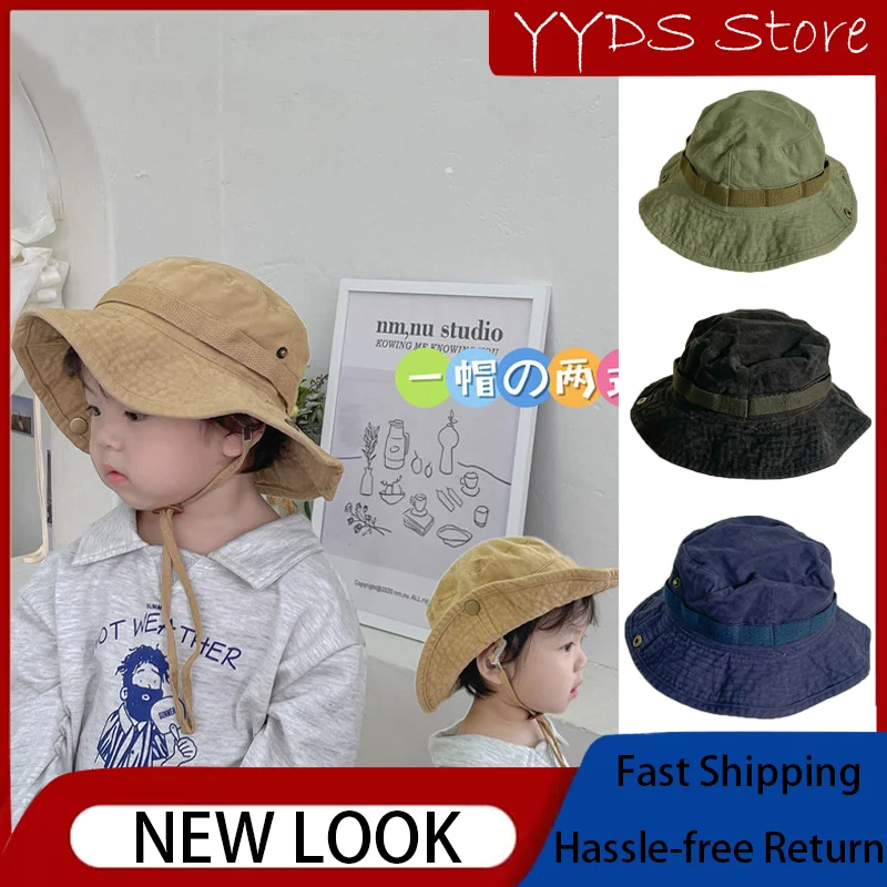 Parent-child Vintage Washed Drawstring Fisherman Hat Men's and Women's Western Cowboy Hat Kids Big Brim Outdoor Hiking Hat