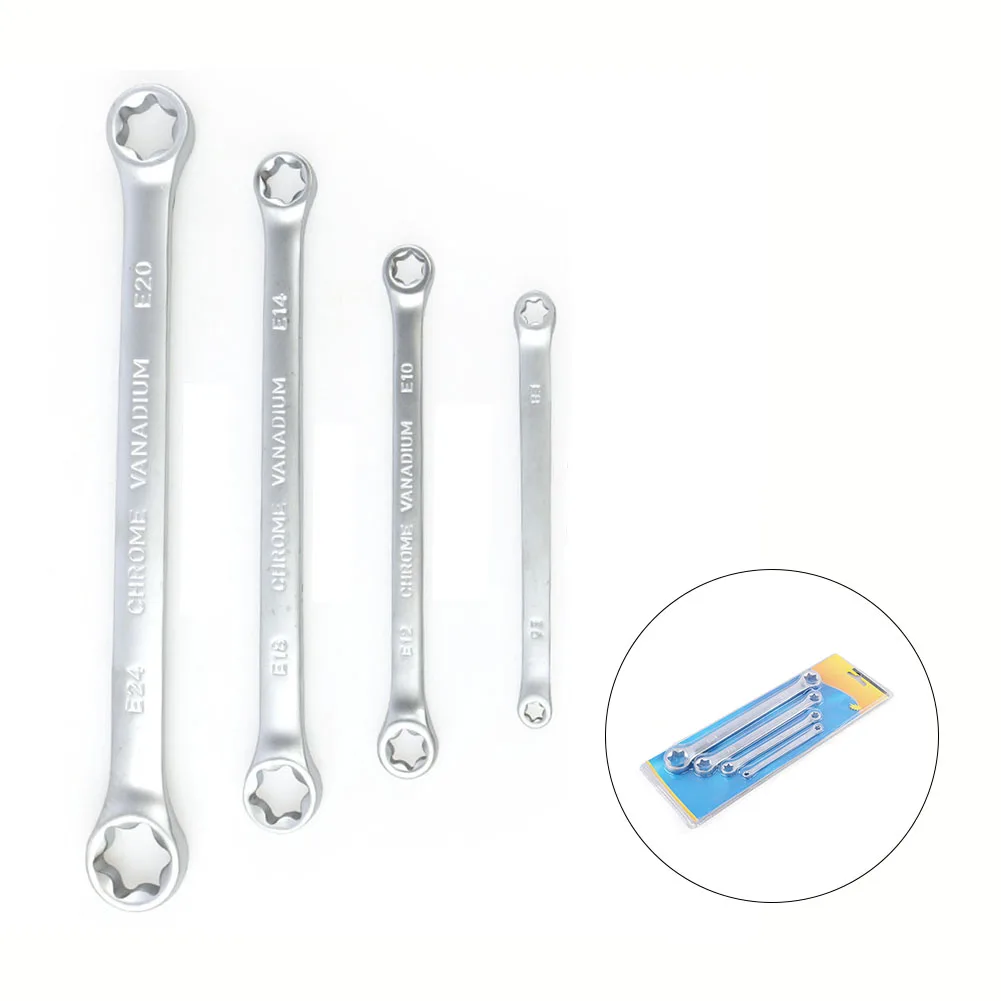 

4Pcs E-Ring Wrench Spanner E-Torx Box Wrench E6-E24 E-Type Double-Ended Hexagon Socket Wrench Ratcheting Wrench Hand-Tools