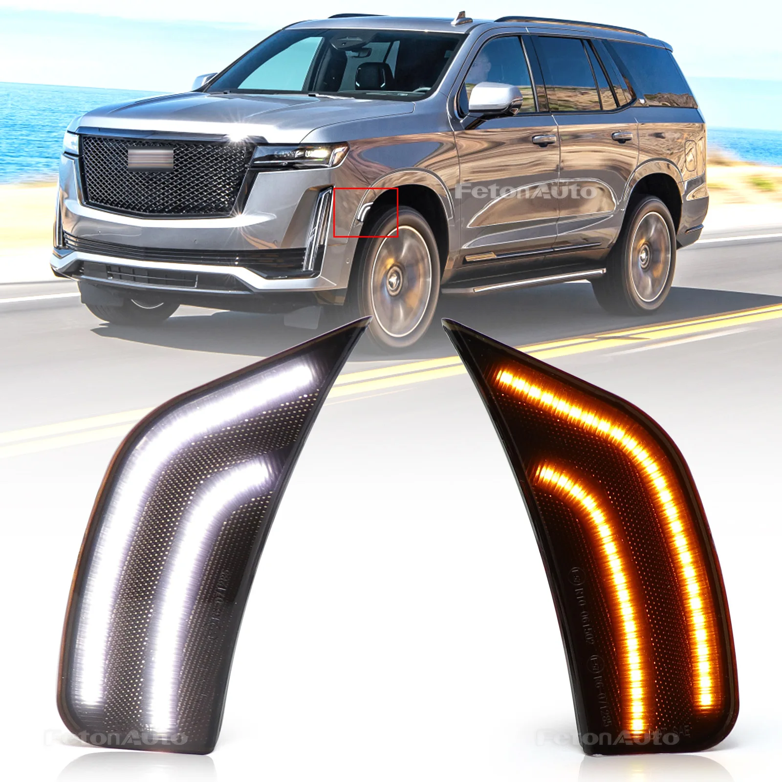 

2Pcs Turn Signal Lamps Amber LED Side Marker Lights Front Fender Indicator for Chevy Suburban Tahoe GMC Yukon 2021-2023