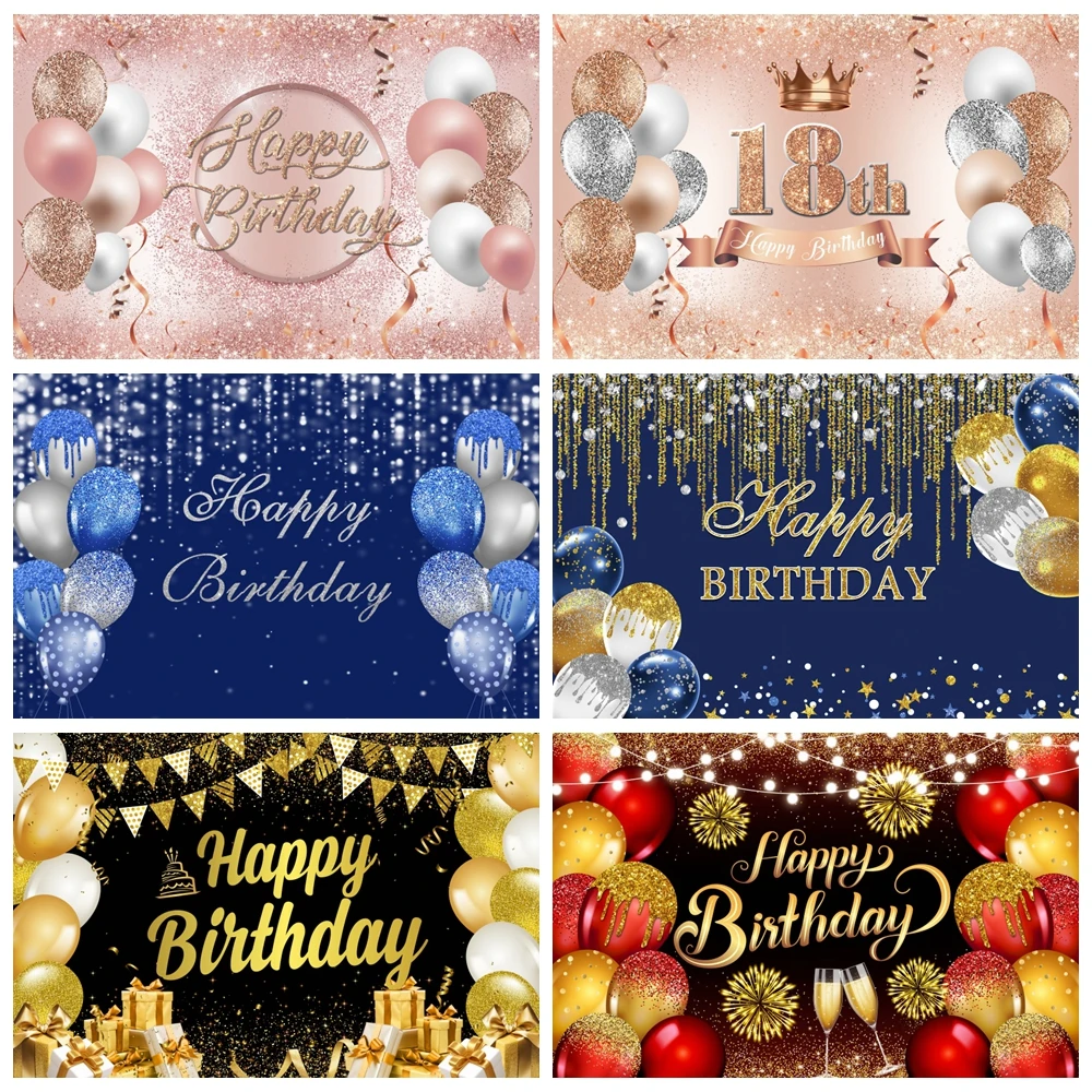Photo Backdrop Adult Birthday Party Gold Glitters Ballon Flowers Baby Photography Customize Name Photographic Backgrounds Photo Studio