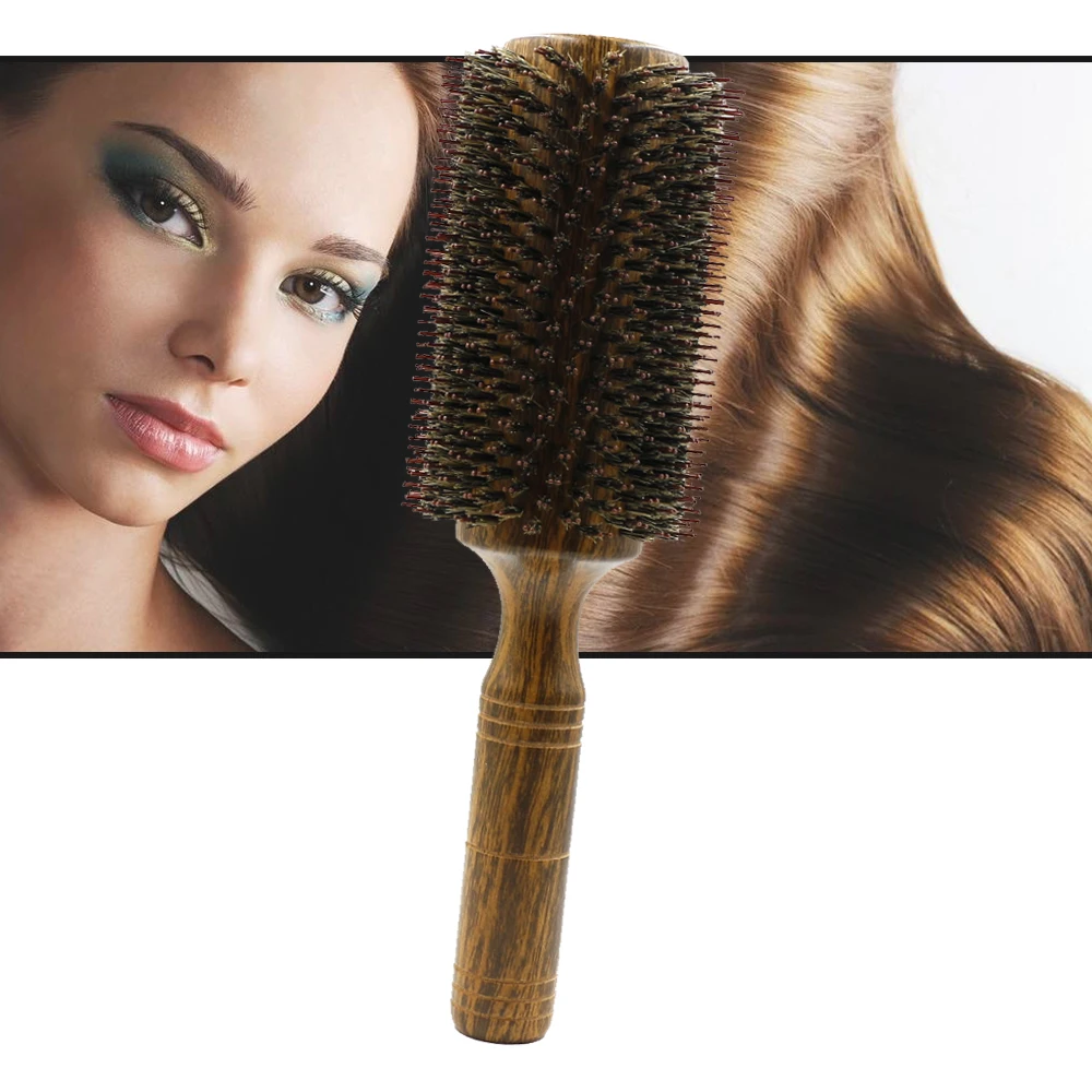 Professional Boar Bristle Round Hair Brush for Women and Men Hair Styling Comb Salon Hairdressing Hairdresser Wood Round Brush 6