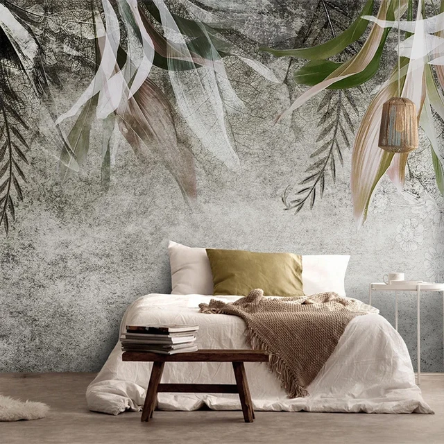 Papel tapiz Mural personalizado para sala De estar, Mural nórdico moderno  pintado a mano, Arte abstracto, hoja, planta, pintura De pared, dormitorio,  3 D - AliExpress