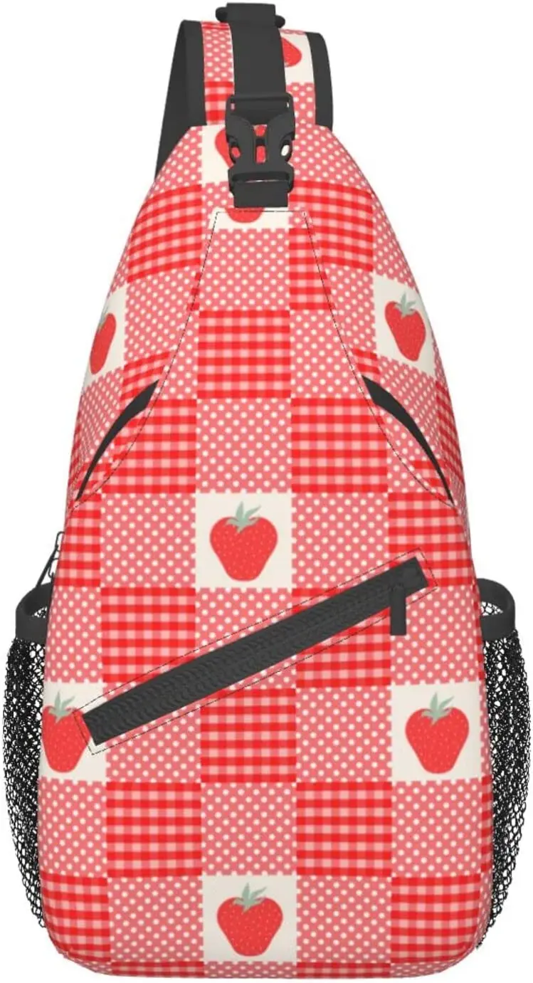 

Cute Pink Strawberry Pattern Sling Backpack Multipurpose Crossbody Chest Bag Shoulder Bag Travel Hiking Daypack for Men Women