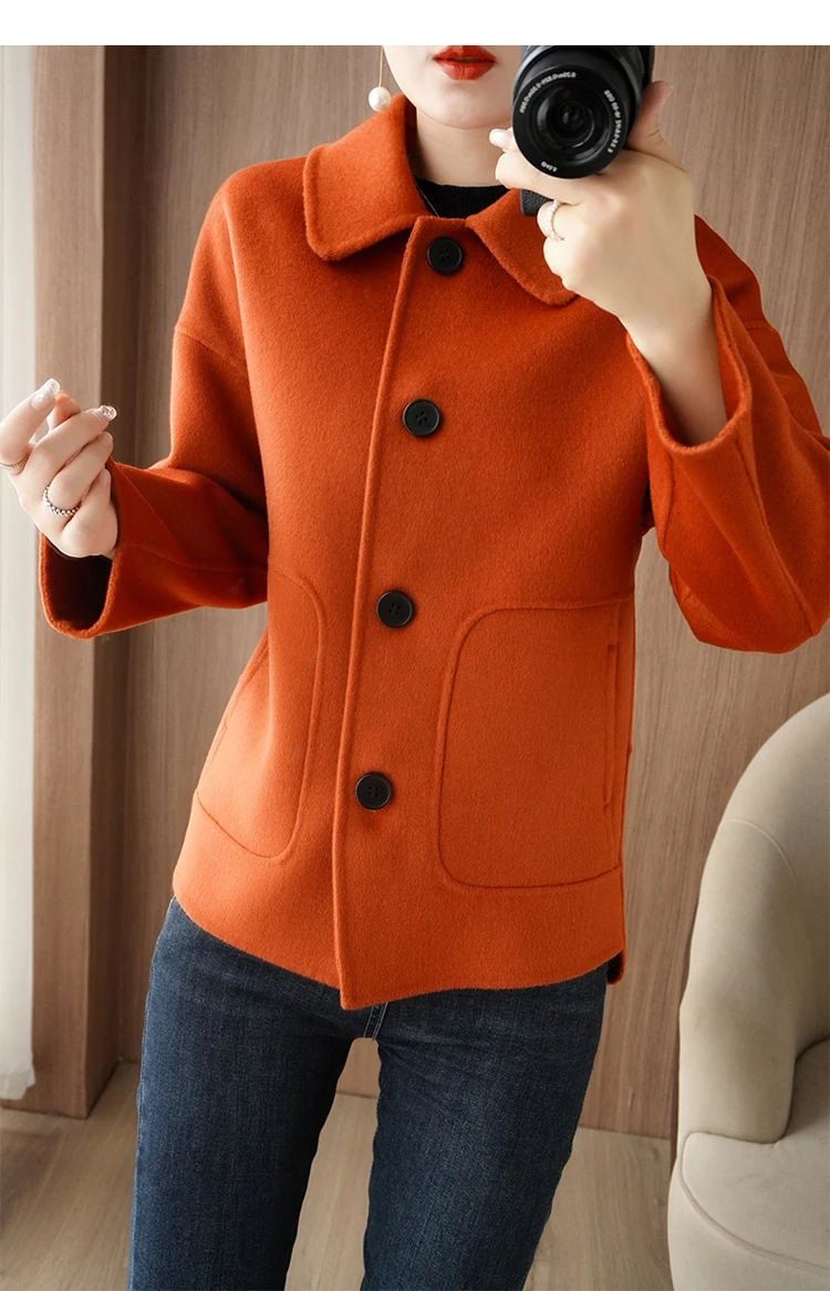 100% Pure Wool Woolen Overcoat Women's Short Korean Style Loose Double-Sided Woolen Coat Small Outer Wear Cashmere Thick