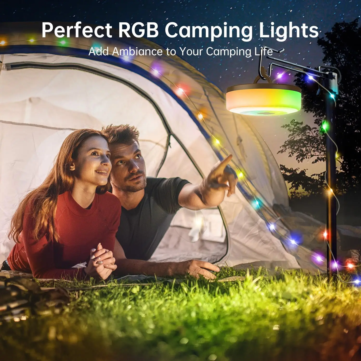 Camping String Lights 2 in 1 RGB Rechargeable Camping Lights for Christmas Fairy Lights Portable Lantern for Outdoor