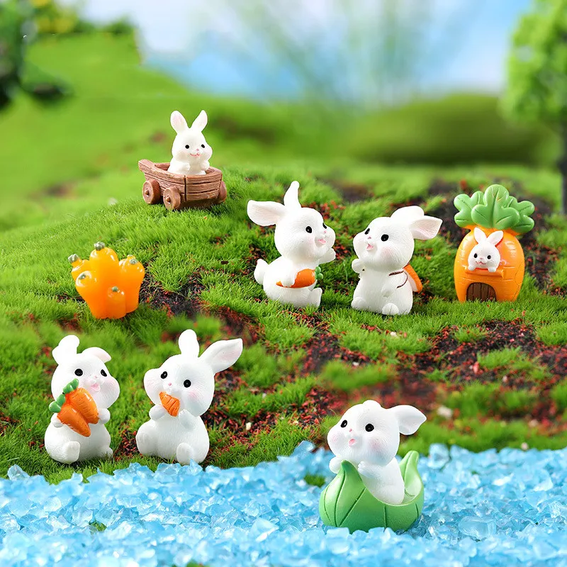 New Figurines Miniature Cartoon Rabbit Micro Landscape Ornaments For Home Decoration Kawaii Animal Room Decor Desk Accessories