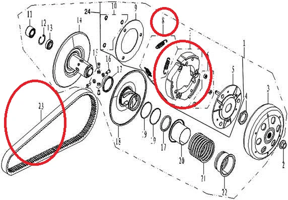 

Сцепление с пружиной и ремнем привода подходит для CF250V5 CF250T-3-5 V3 V9 код 0120-052600-0001