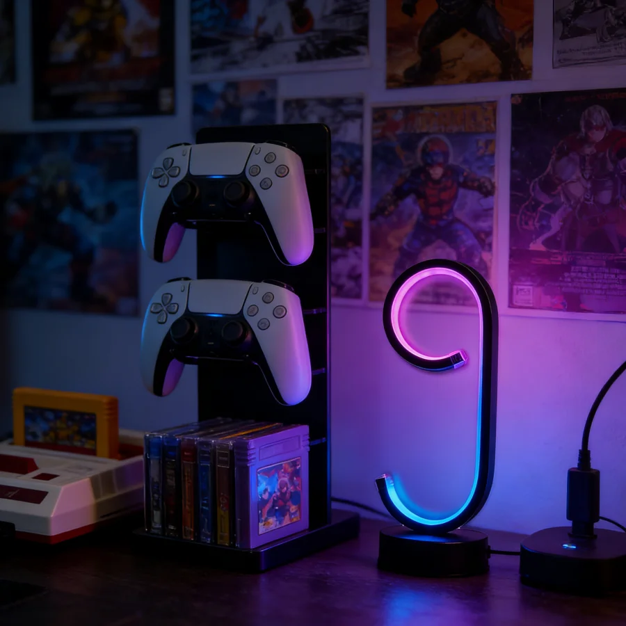 1PC 현대식 곡선형 LED 책상 램프, 게임, 침실, 거실 장 1600만 색상 주..
