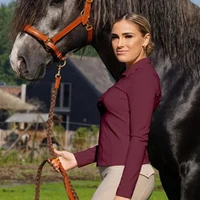 MXLLINA Burgundy Horse Riding T-Shirts Women Soft Equestrian Long Sleeve Tops Ladies Rider Show Base Layer T-shirt Wear Clothing 1