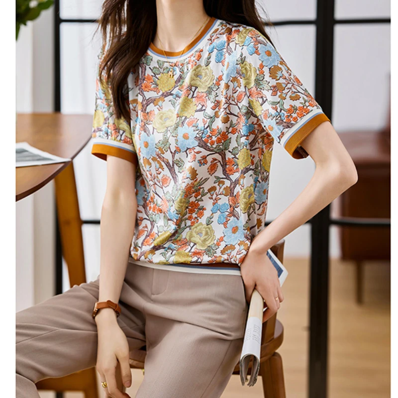 جديد الربيع الصيف عارضة تي شيرت أزياء مطبوعة السيدات تي شيرت قصير الأكمام المحملات قمم