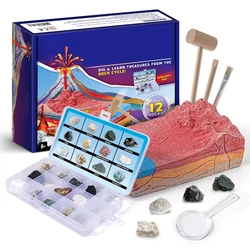 Pedra preciosa de cristal artesanal diy dig brinquedos ciência escavação conjunto para crianças pedras preciosas cristais ferramentas de escavação kit educação brinquedo