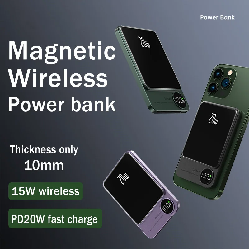 EONLINE 보조베터리 10000mAh 자기 보조베터리 무선 충전기 Mini 슬림 외부 보조 예비 배터리 대 한 iphone 12 13 14