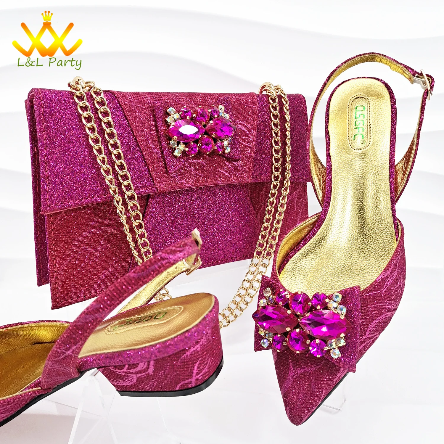 

Nigerian Women Shoes and Bag to Match in Fuchsia Color 2024 Sweet New Design High Quality Low Heels Comfortable for Party