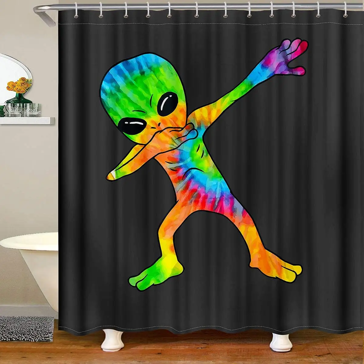 Shower Curtains Funny Alien Cartoon Waterproof Polyester 3d Bathroom Decor for Girls Boys Home Bathtub