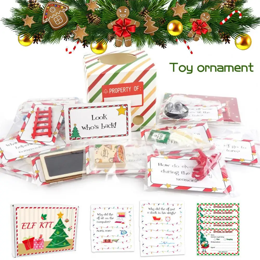 24 Days Christmas Elf Kit Countdown to Christmas Elf Adventure Prop Holiday Ladder Blackboard Greeting Card Toys Set