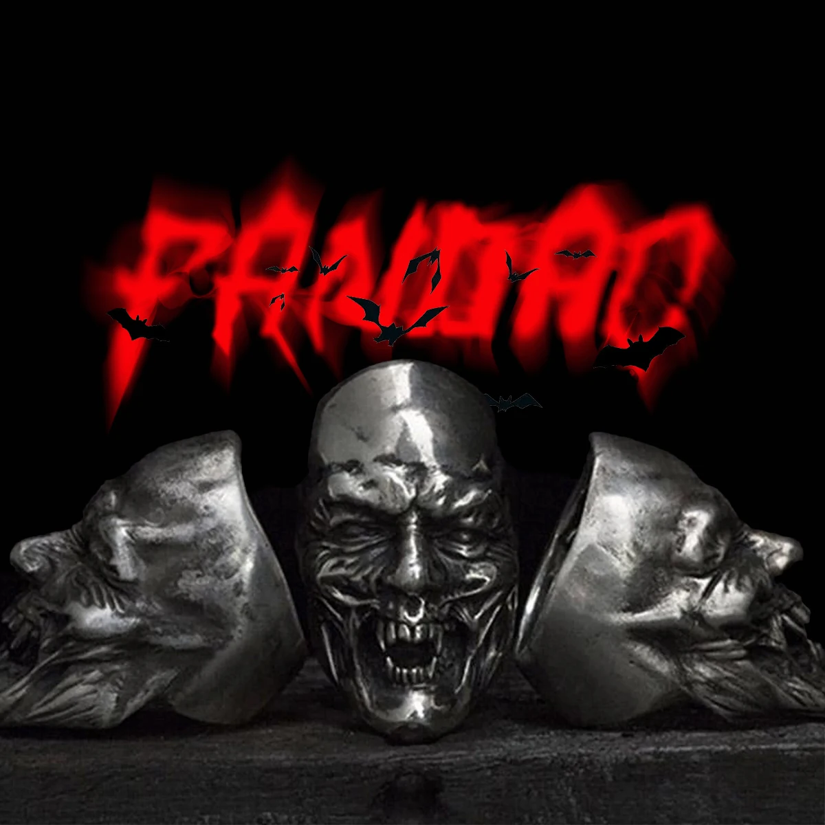 

Handmade Silver Vampire Skull Ring ，Gothic Jewelry Witch Horror Accessories