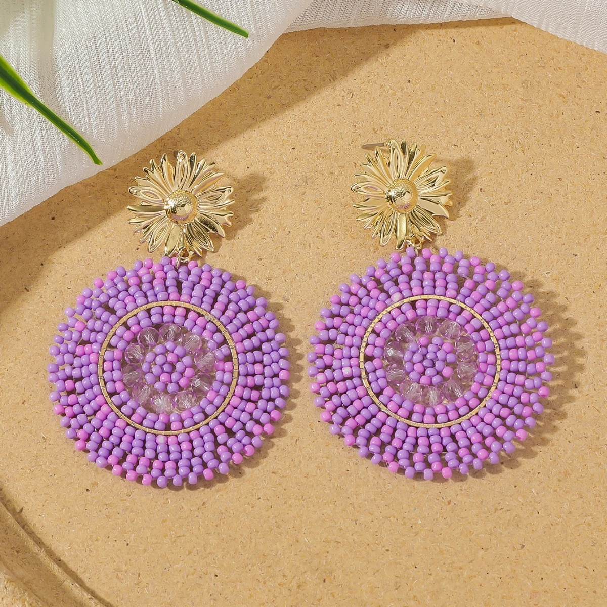 Boho Ethnic Irregular Flower Seed Beads Drop Earrings for Women Handmade Elegant Round Beaded Earrings Summer Holiday Jewelry