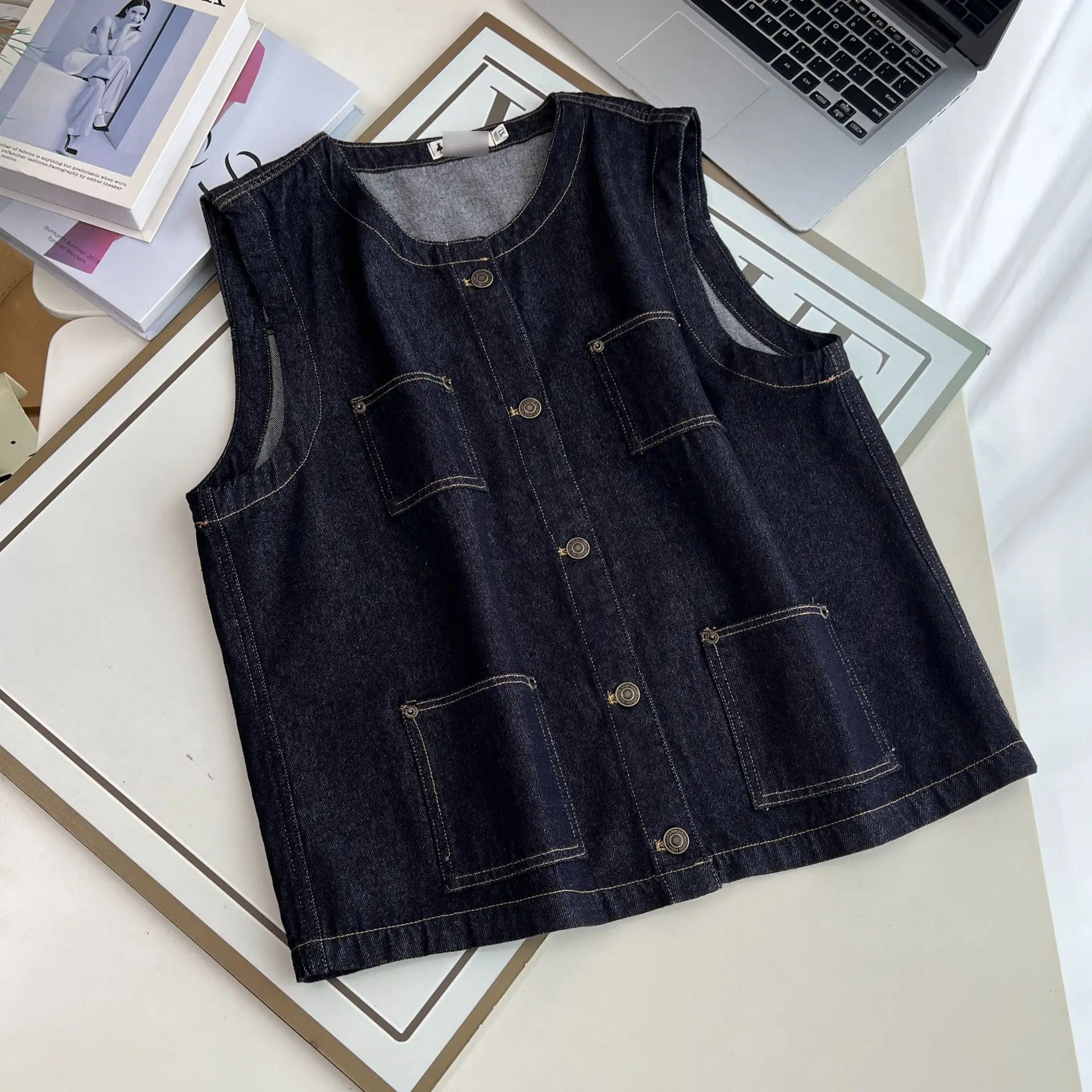 XXXXL Fashion Plus Size Women's Denim Vest 2025 Autumn New Style Casual Sleeveless Workwear Jacket