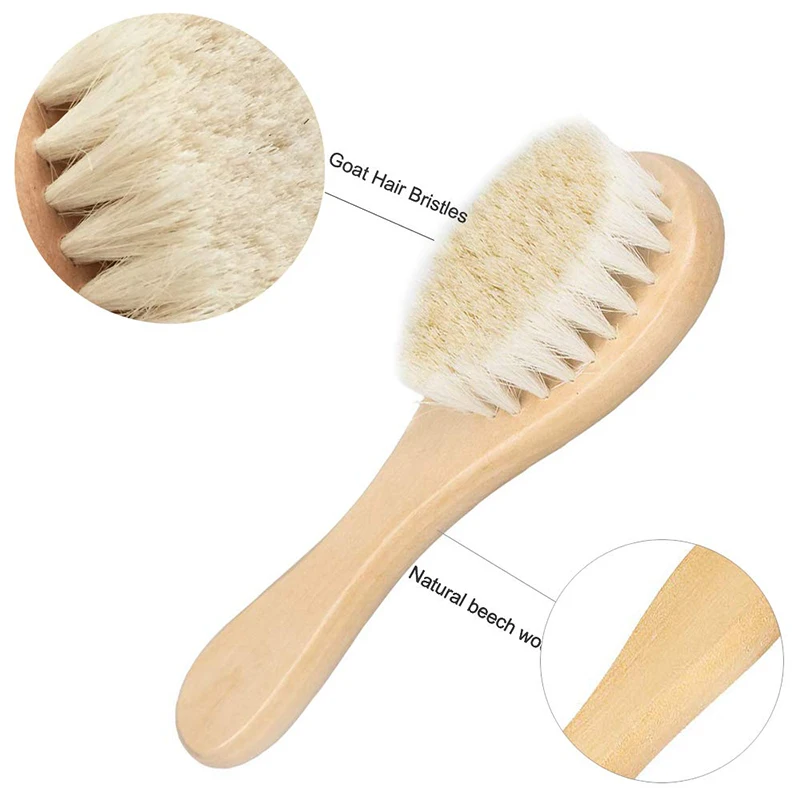 Soft Goat Bristles Shower Brush Wooden Handle Super Soft Scrubber Bath Brush Baby Hair Skin Body Massage Cleaning Tool