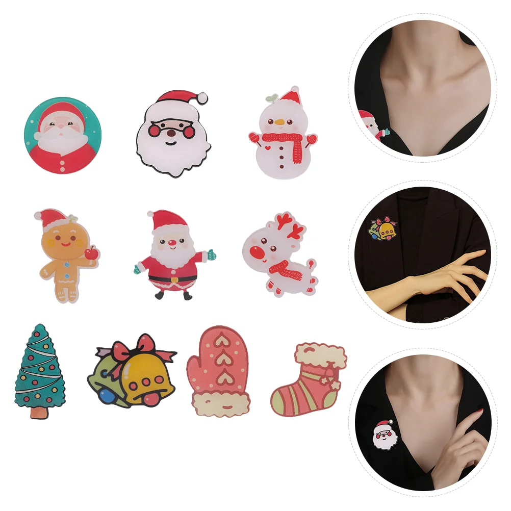 

10 Pcs Sweater Resin Christmas Brooch Girl Cartoon Brooches Neckerchief Breast Pin