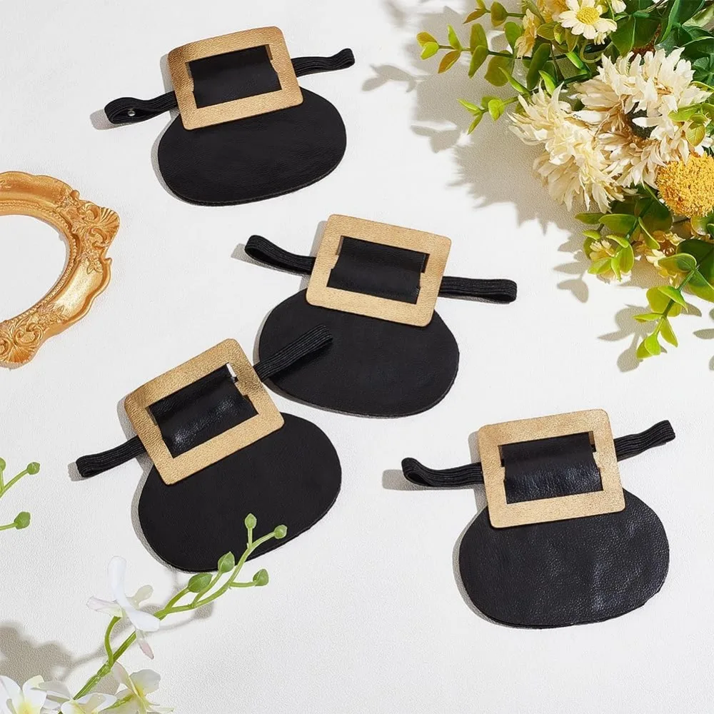 2 Pairs Colonial Shoe Buckle Accessories Black & Gold Shoe Buckles Colonial Covers PU Leather Buckles